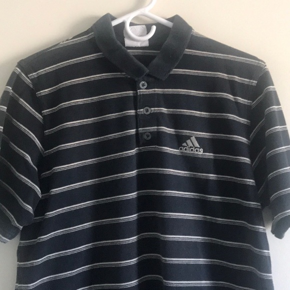 BLUE ADIDAS STRIPED SHORT SLEEVE POLO SHIRT - Picture 3 of 6